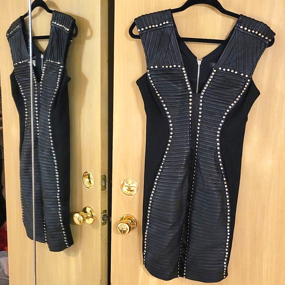 Black leather studded dress